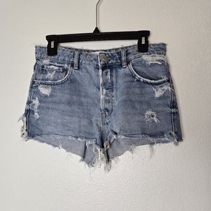 Zara Shorts Distressed Frayed High Rise Blue Denim Cotton size 4